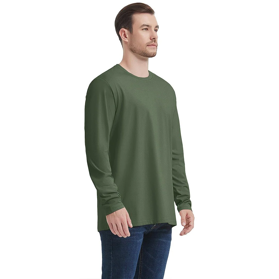 Men's Cotton Solid Color Classic Casual Long Sleeve T-shirt