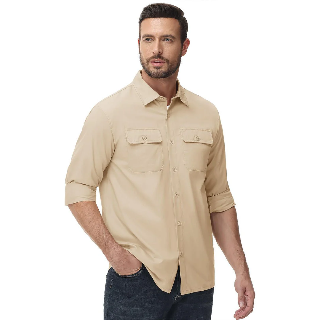 Men's Cotton Casual Button-Up Long Sleeve Shirts