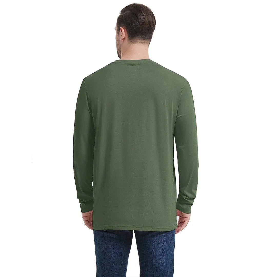 Men's Cotton Solid Color Classic Casual Long Sleeve T-shirt
