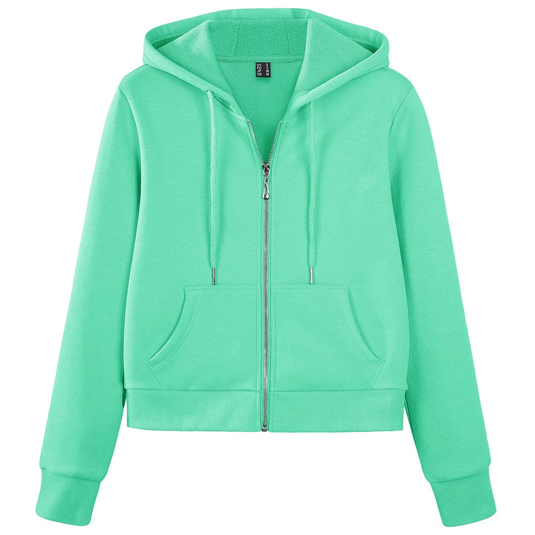 Women's Fleece Lined Full Zip Crop Tops Hoodies