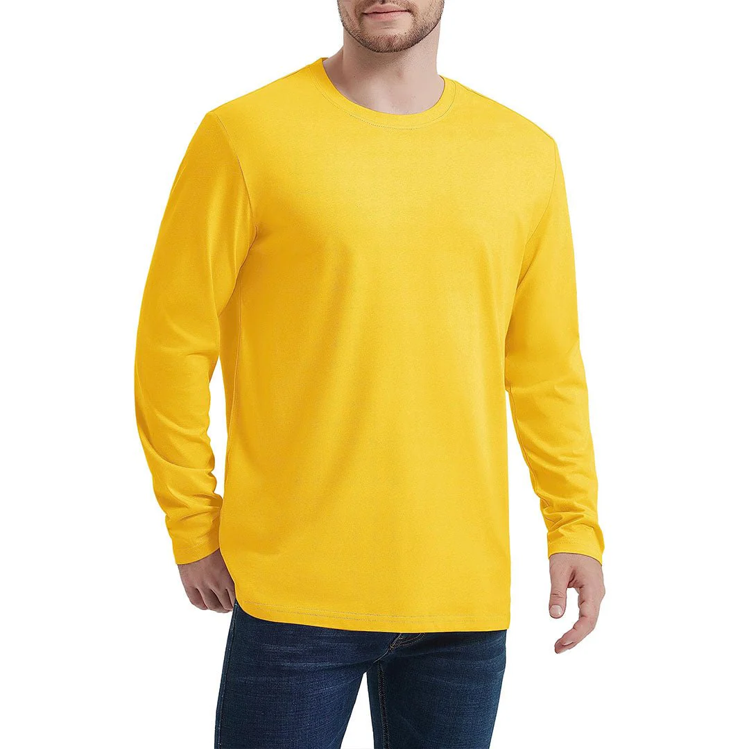 Men's Cotton Solid Color Classic Casual Long Sleeve T-shirt