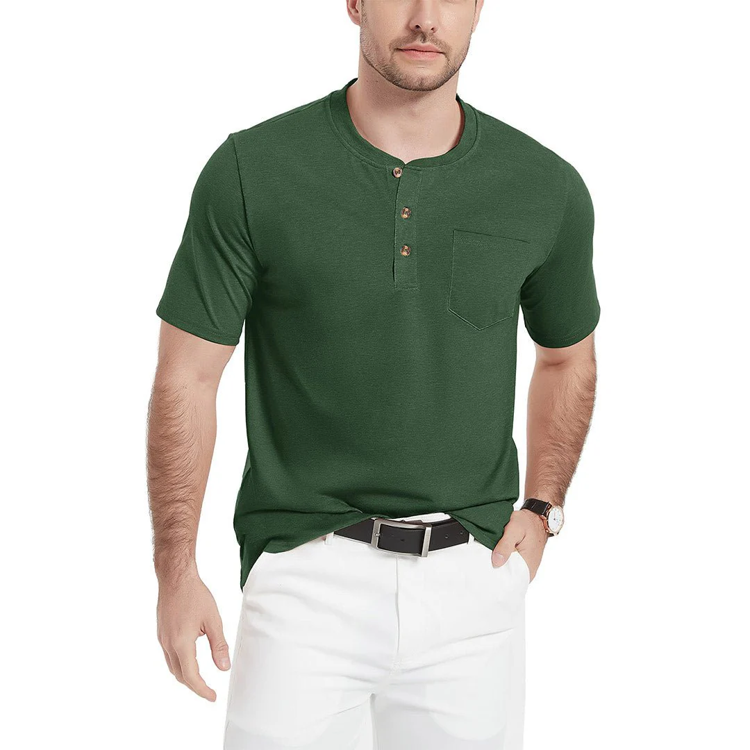 Men's Cotton Casual Henley T-Shirt with Pocket