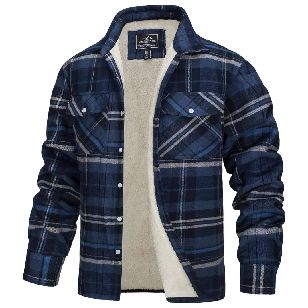 Men's Fleece Jackets Flannel Work Shirt Casual Button Down Coat