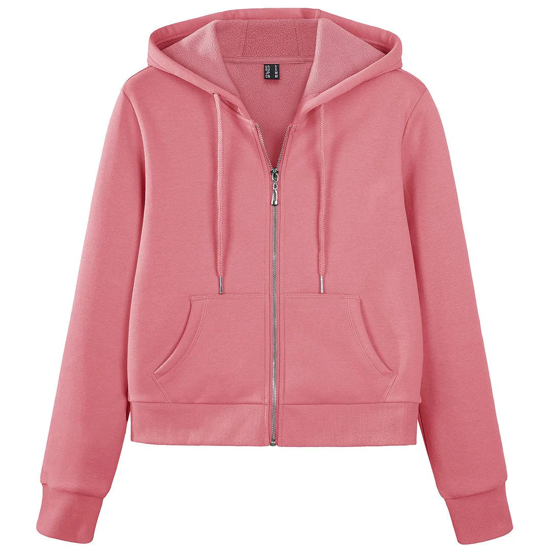 Women's Fleece Lined Full Zip Crop Tops Hoodies