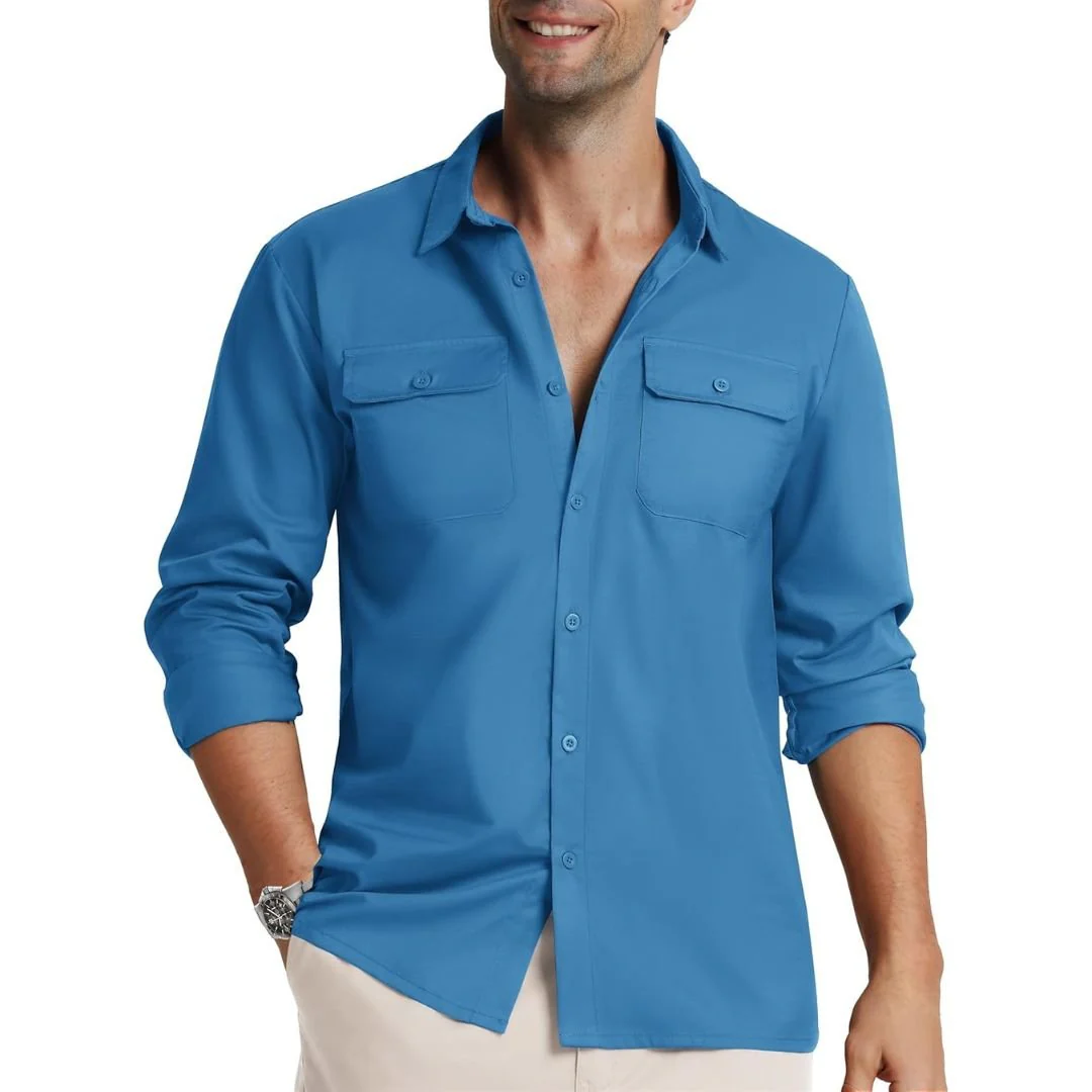 Men's Cotton Casual Button-Up Long Sleeve Shirts