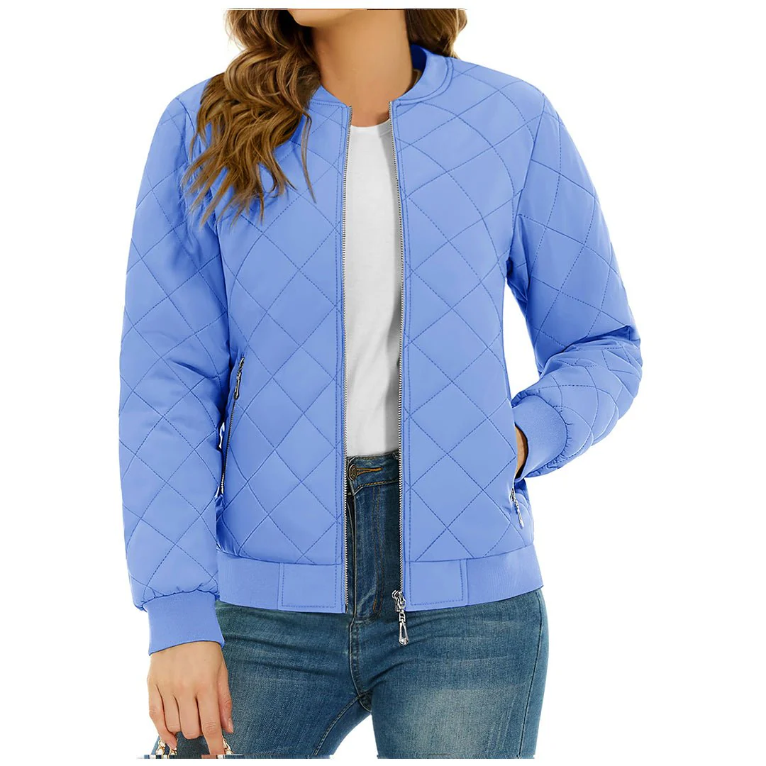 Women's Diamond Quilted Jackets Lightweight Casual Bomber Jacket