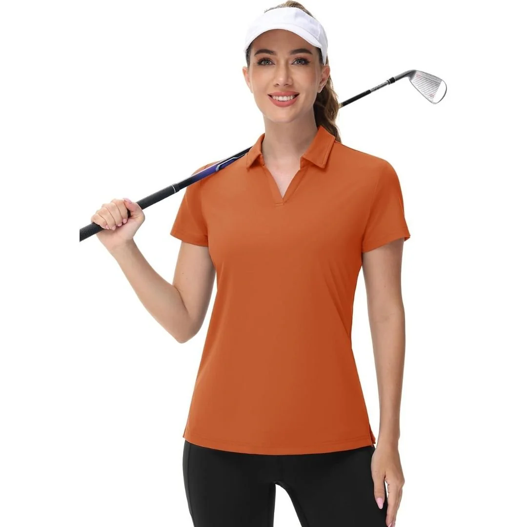Womens V Neck Quick Dry UPF 50+ Golf Polo Shirt
