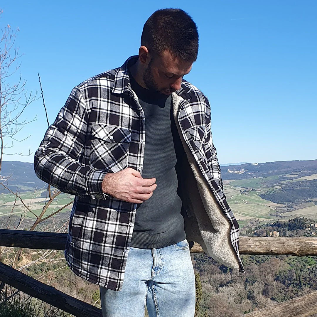 Men's Fleece Jackets Flannel Work Shirt Casual Button Down Coat