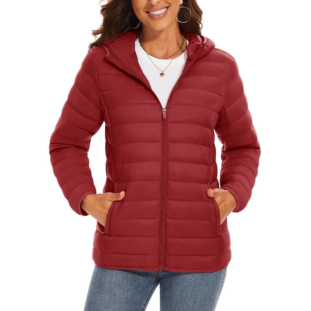 Women's Lightweight Puffer Full-zip Water-Resistant Winter Coat with Hood