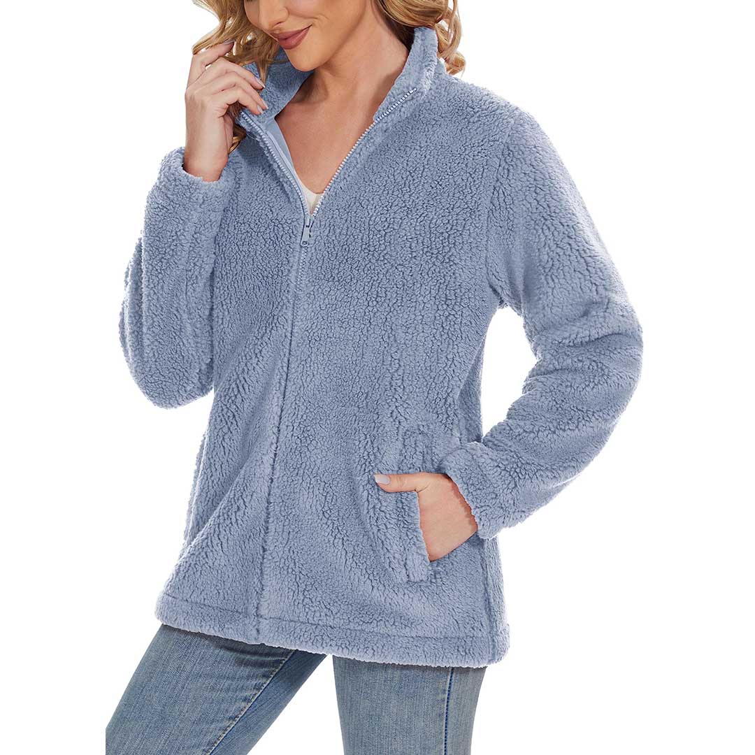 Women's Sherpa Fleece Full Zip Fuzzy Jackets