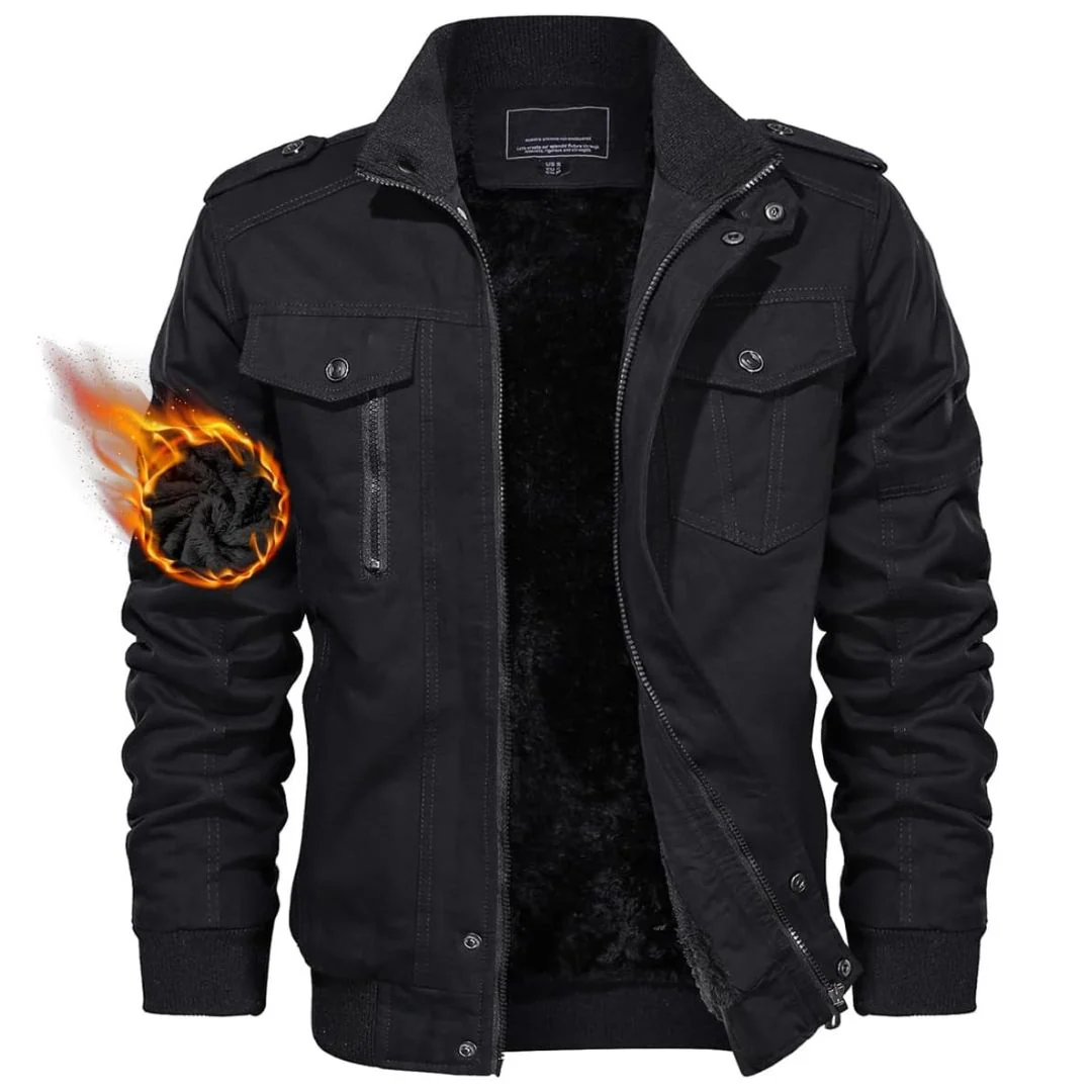 Men's Winter Jacket-Fleece Cotton Casual Cargo Bomber Jacket