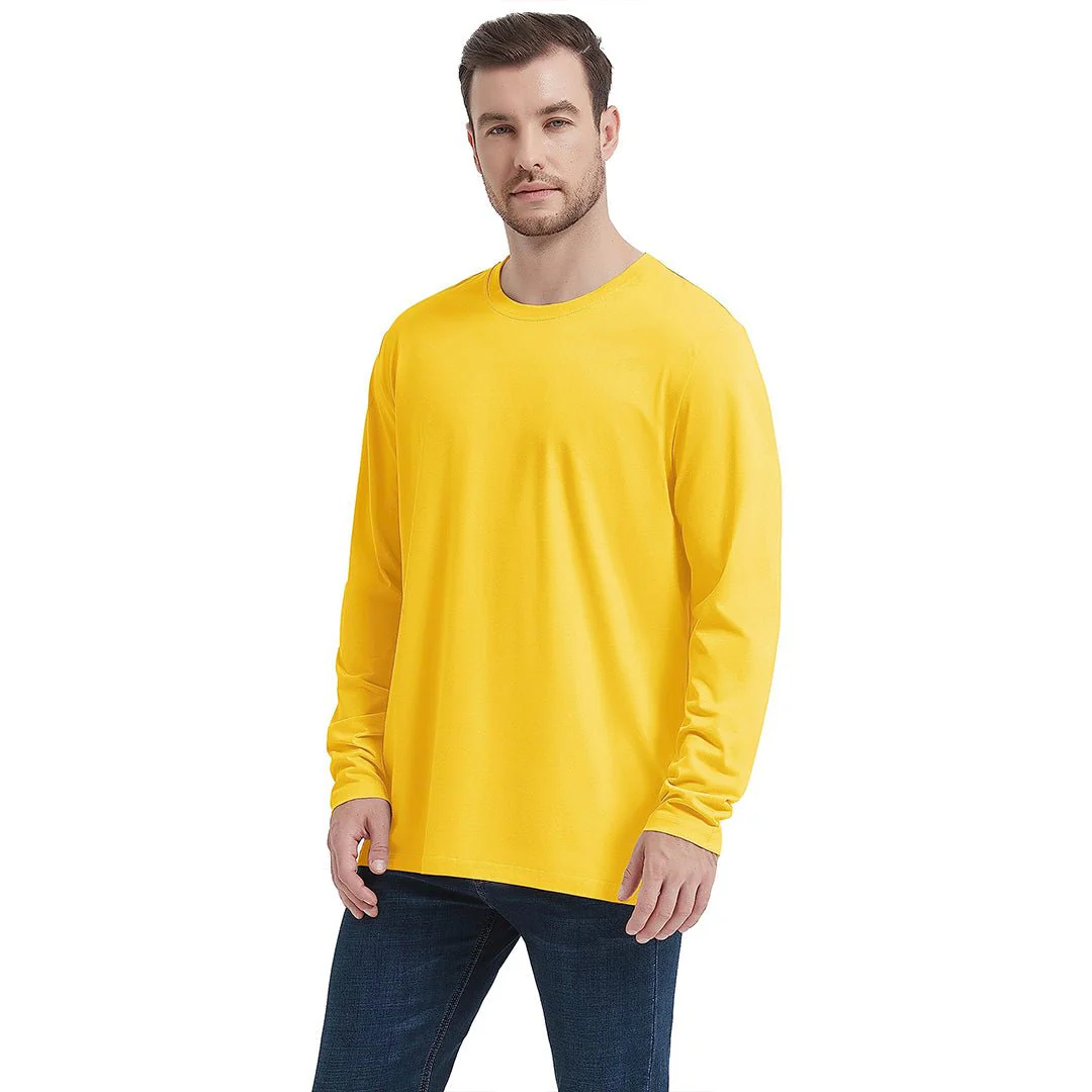Men's Cotton Solid Color Classic Casual Long Sleeve T-shirt