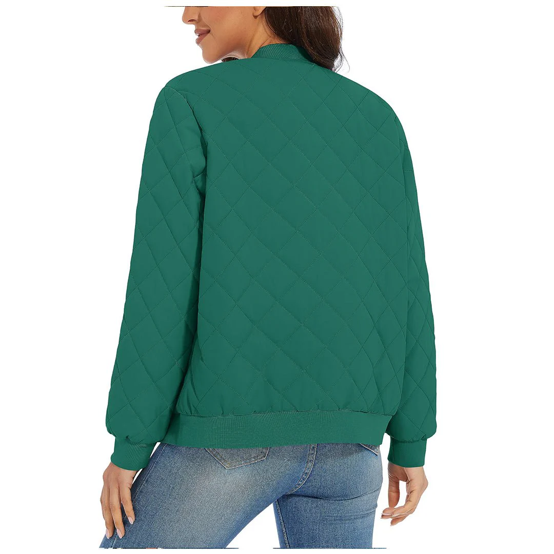 Women's Diamond Quilted Jackets Lightweight Casual Bomber Jacket