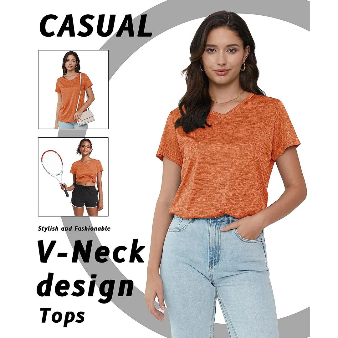 Women's Quick Dry Athletic V-Neck Yoga Gym T-shirts