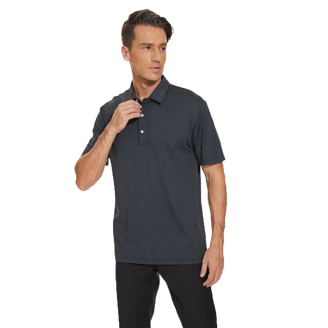 Men's Golf 3 Buttons Spread Collar Solid Quick Dry Polo Shirt