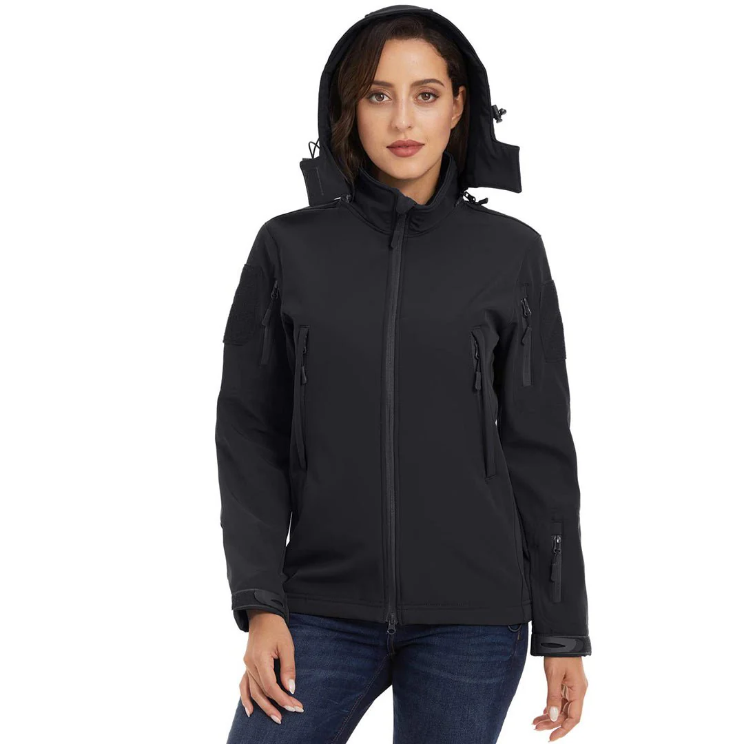 Women's Waterproof Softshell Jacket Hooded Fleece Windbreaker Coat