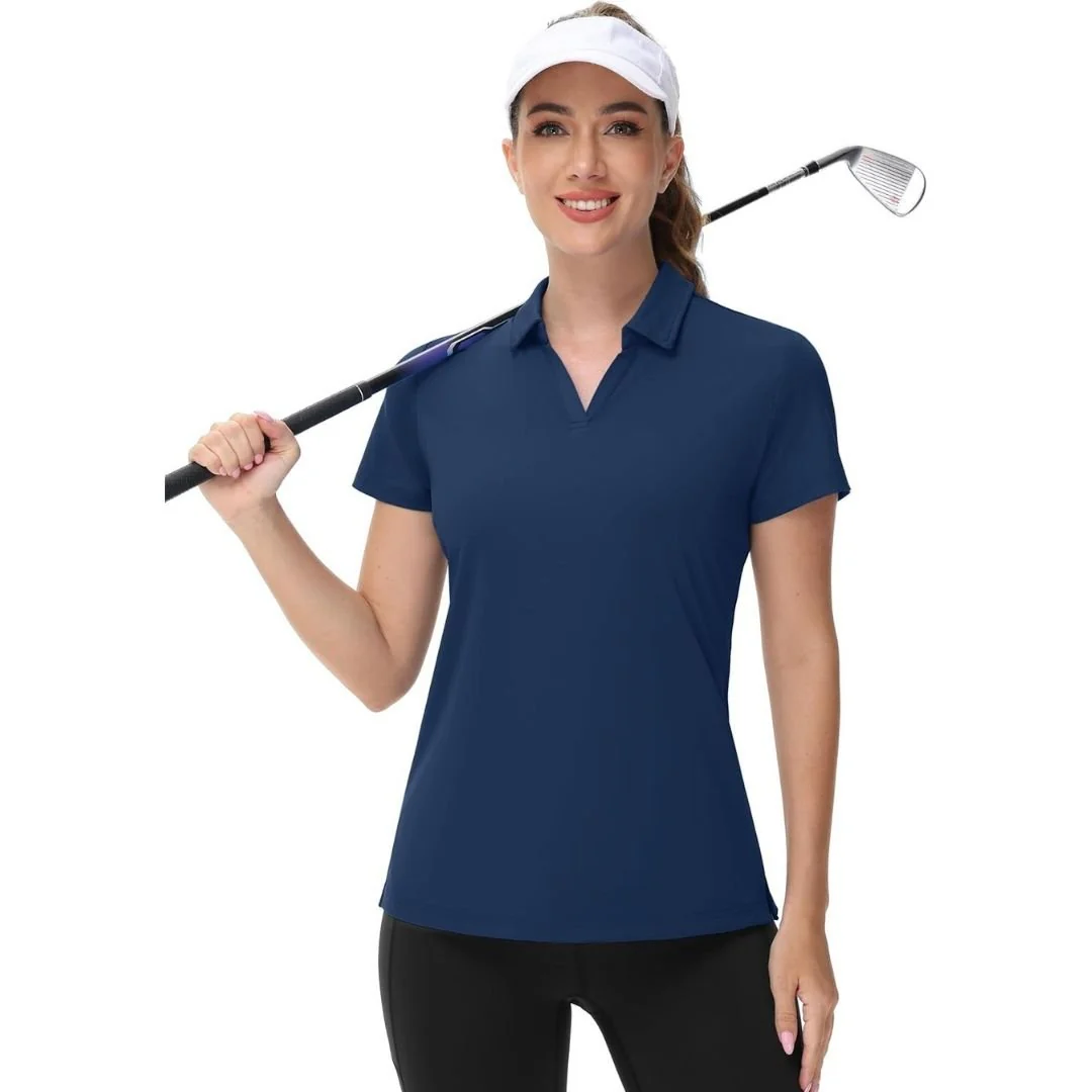 Womens V Neck Quick Dry UPF 50+ Golf Polo Shirt