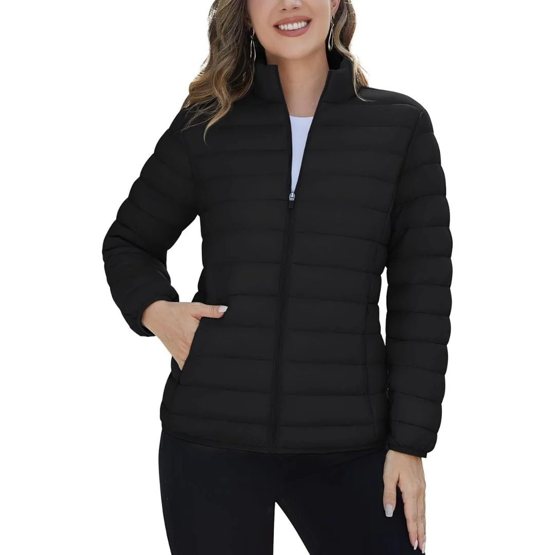 Womens Puffer Jacket Quilted Lightweight Coat Warm Winter with 4 Pockets