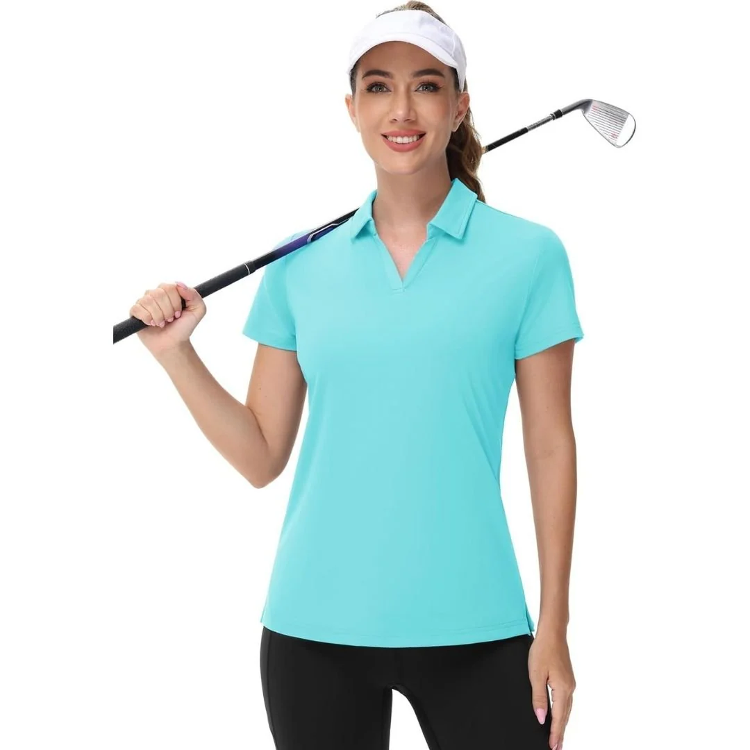 Womens V Neck Quick Dry UPF 50+ Golf Polo Shirt