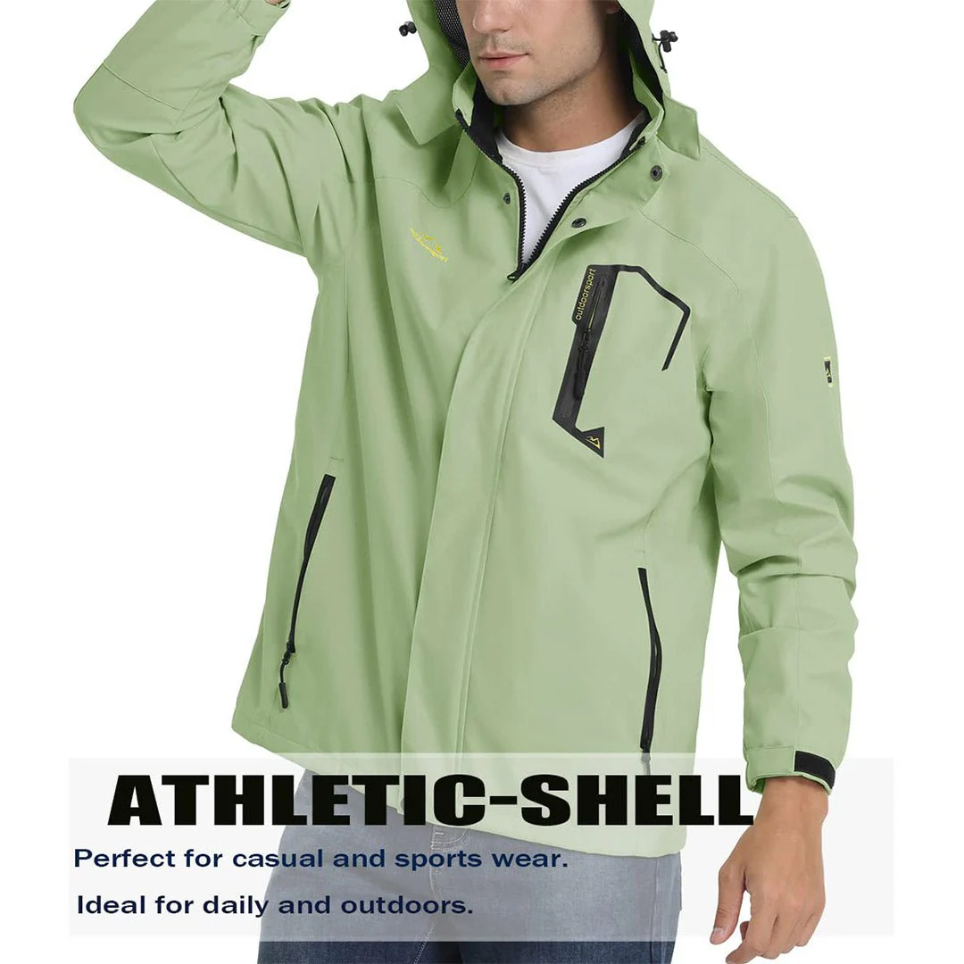 Men's Lightweight Waterproof Windproof Outdoor Hiking Jacket with Zipped Pockets