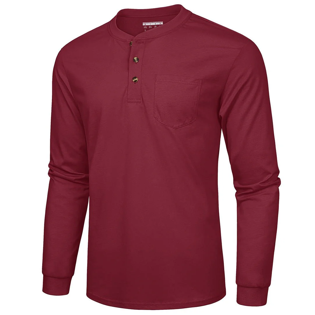 Men's Cotton Henley Moisture Wicking Casual Shirts Long Sleeve