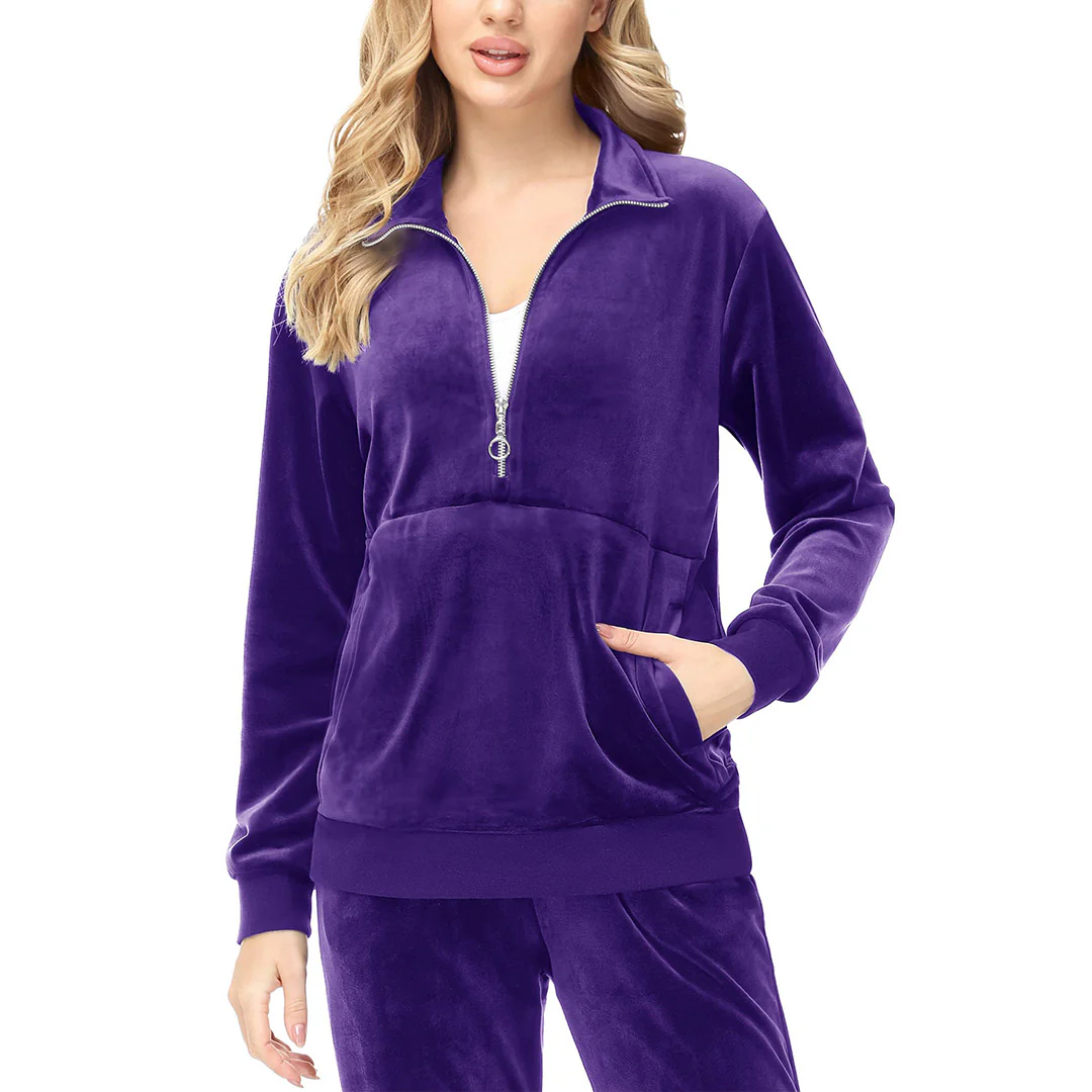 Women's Half Zip Velour Pullovers
