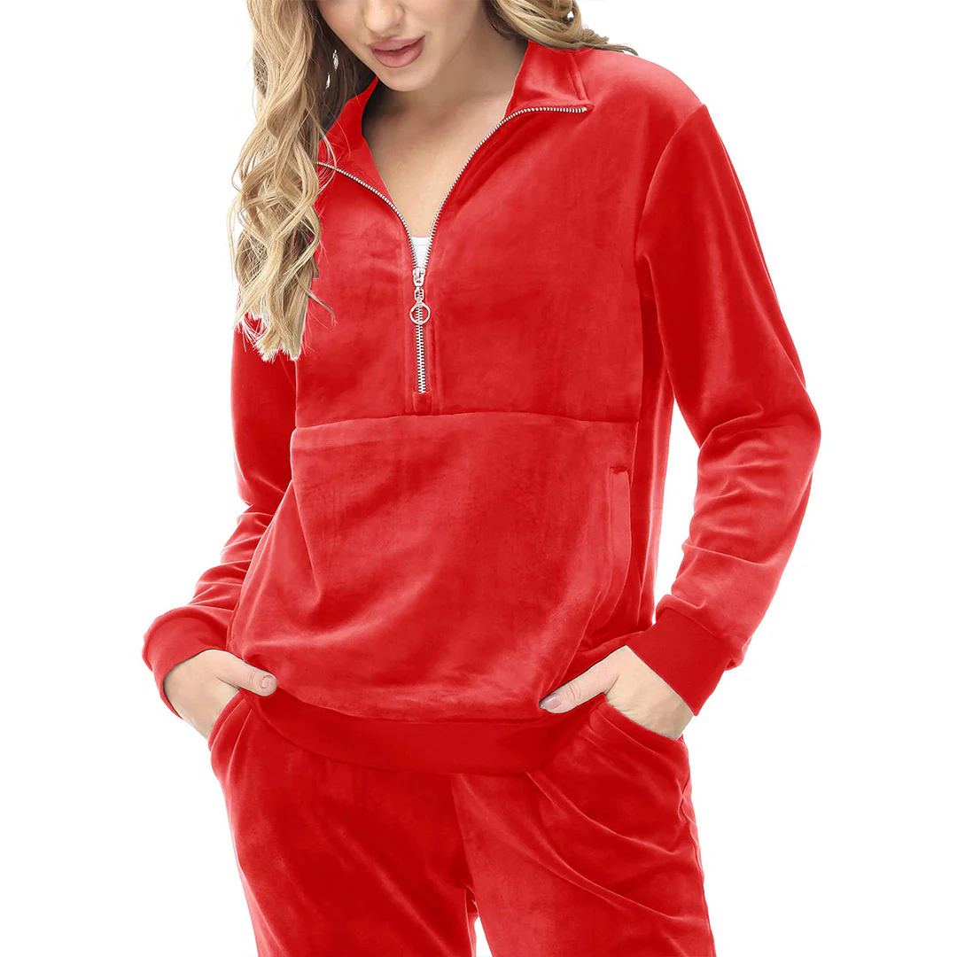 Women's Half Zip Velour Pullovers
