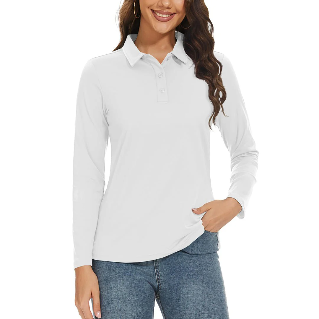 Women's Golf UPF 50+ Sun Protection 3-Button Quick Dry Long Sleeve Polo Shirts