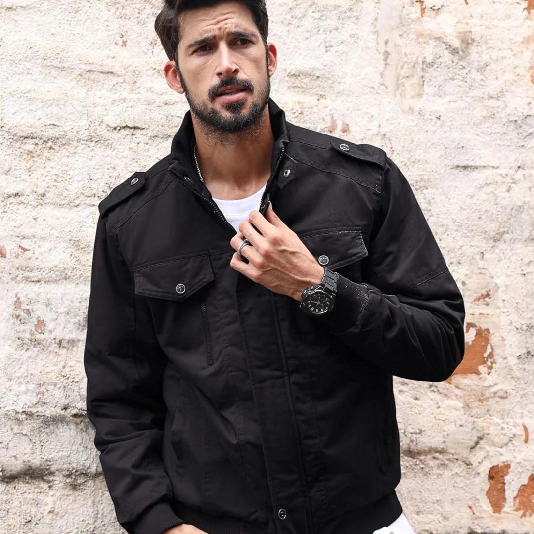 Men's Winter Jacket-Fleece Cotton Casual Cargo Bomber Jacket