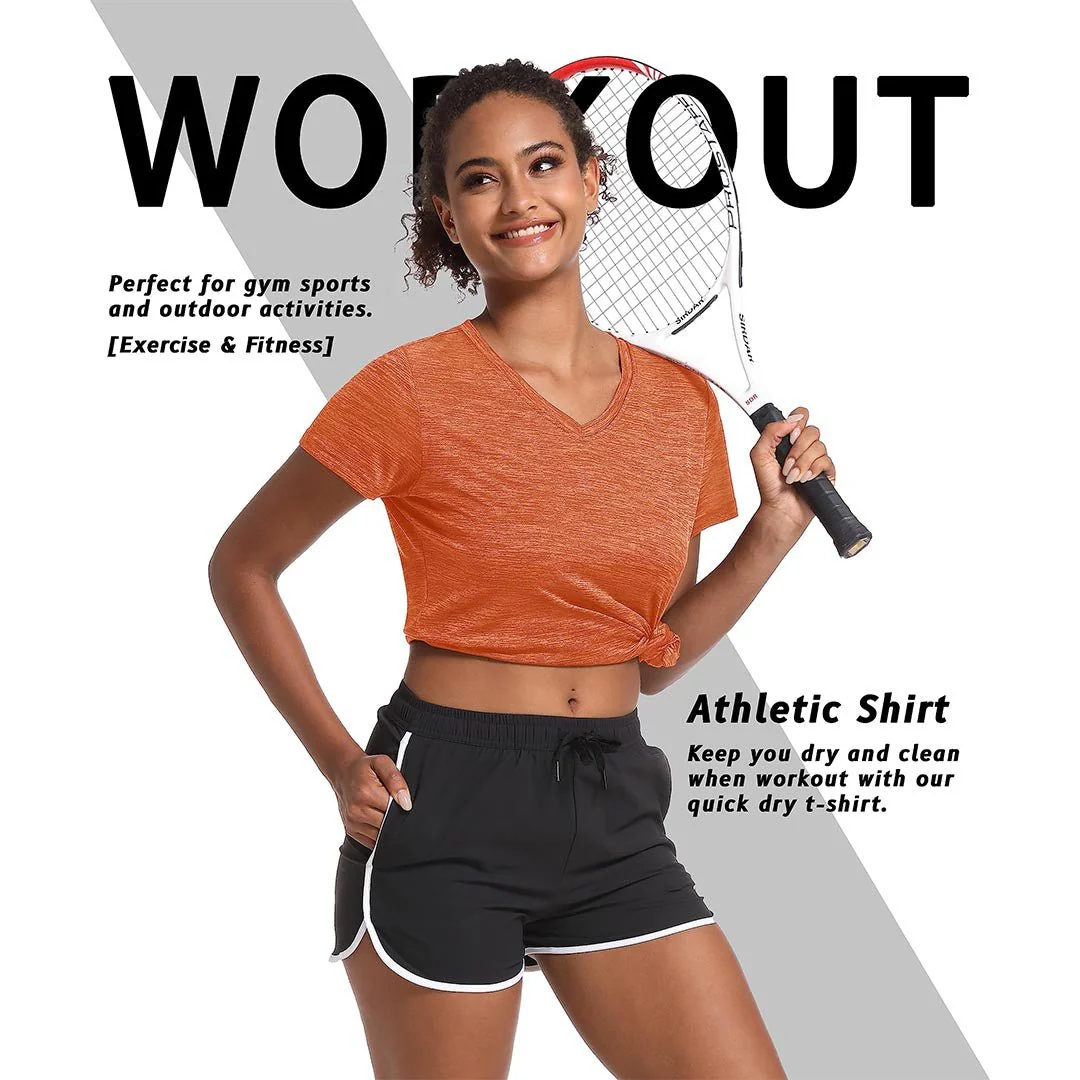Women's Quick Dry Athletic V-Neck Yoga Gym T-shirts