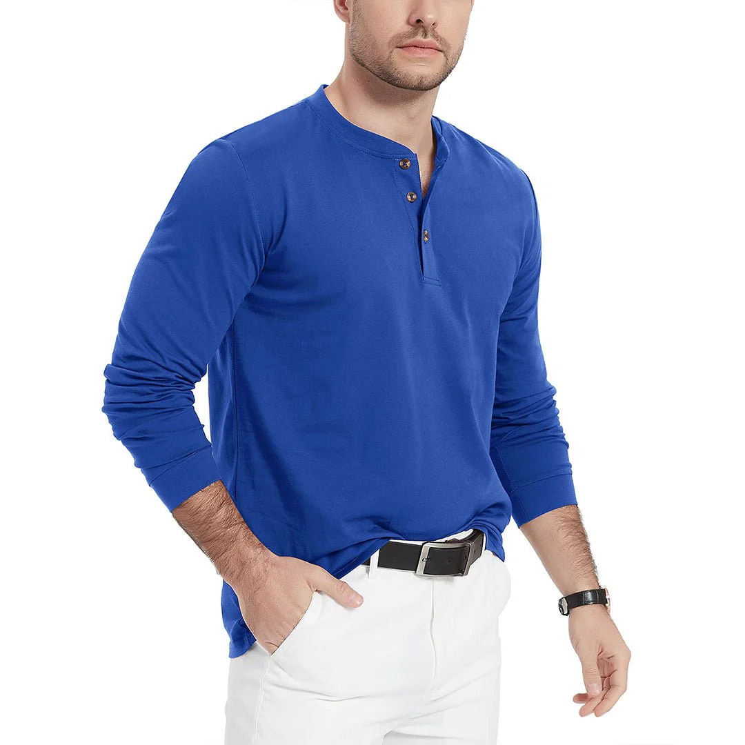 Men's Henley Long Sleeve Cotton Casual Moisture Wicking Shirts