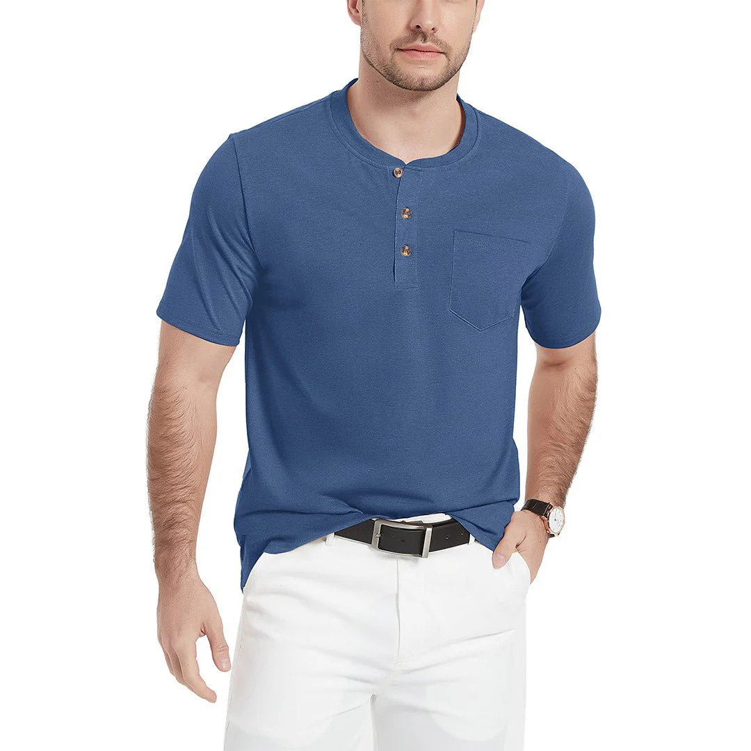 Men's Cotton Casual Henley T-Shirt with Pocket