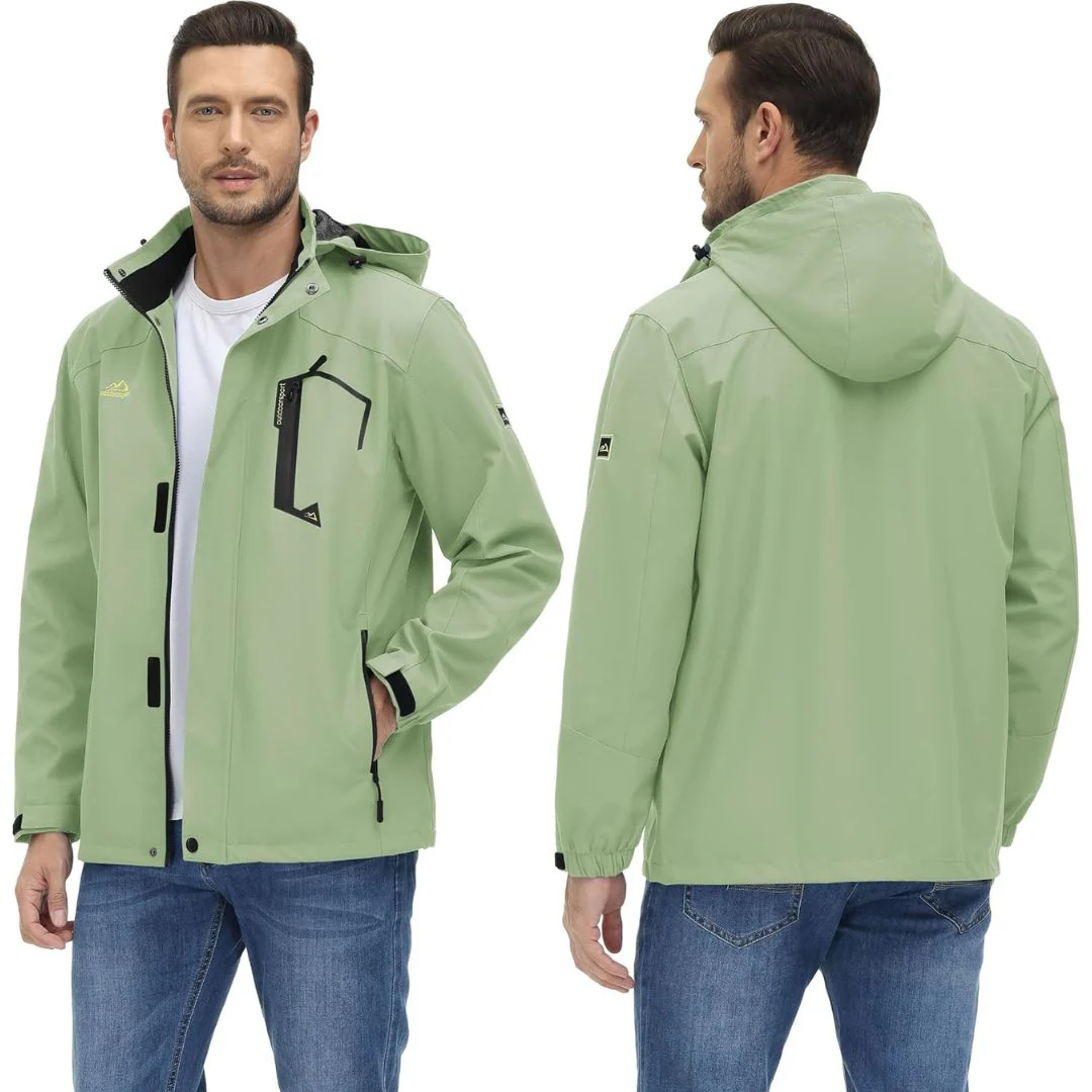Men's Lightweight Waterproof Windproof Outdoor Hiking Jacket with Zipped Pockets