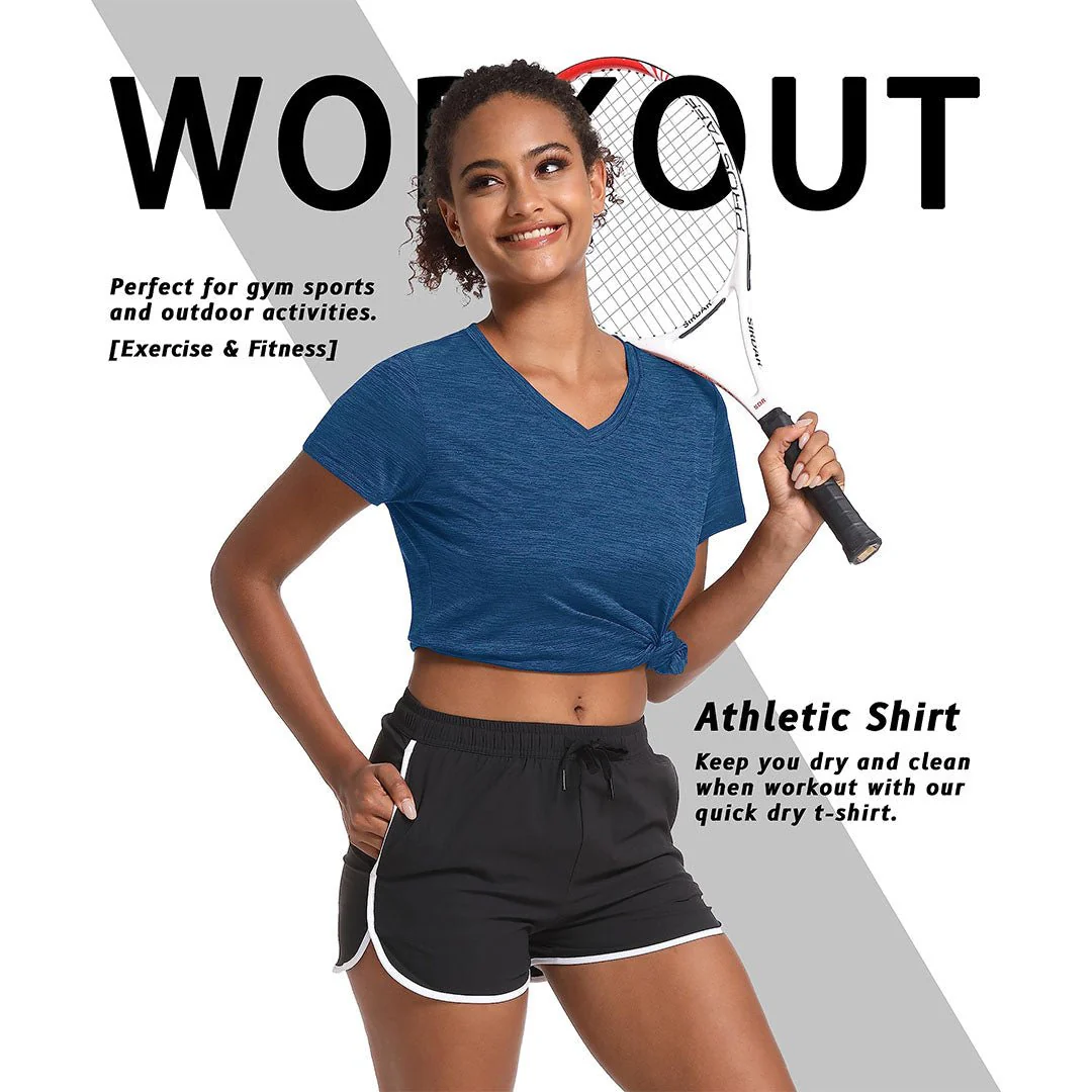 Women's Quick Dry Athletic V-Neck Yoga Gym T-shirts