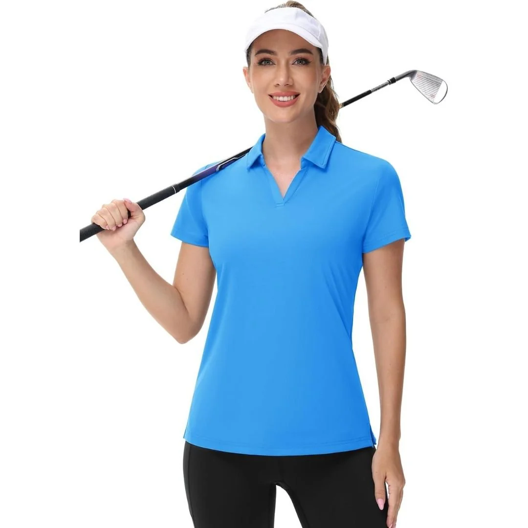 Womens V Neck Quick Dry UPF 50+ Golf Polo Shirt