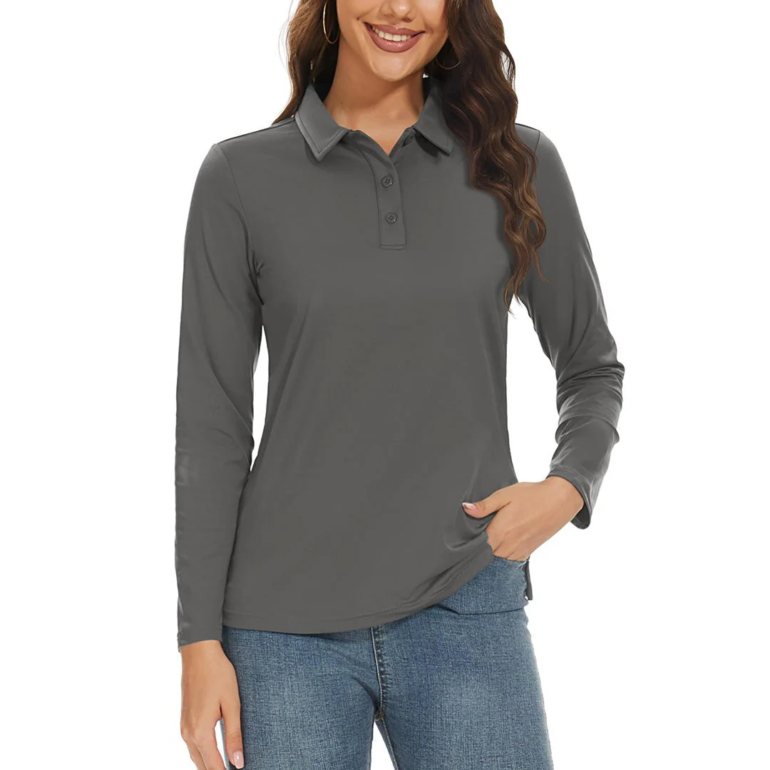 Women's Golf UPF 50+ Sun Protection 3-Button Quick Dry Long Sleeve Polo Shirts