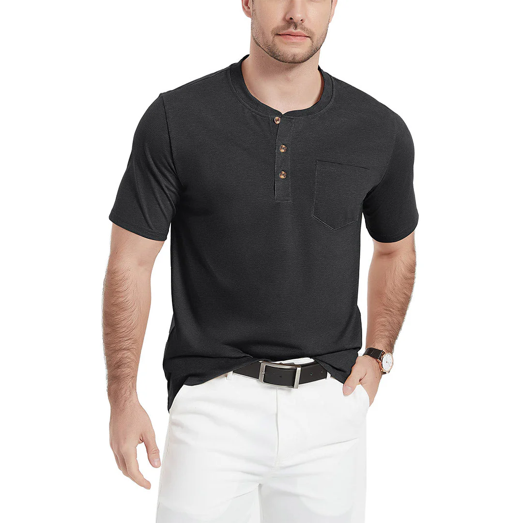 Men's Cotton Casual Henley T-Shirt with Pocket
