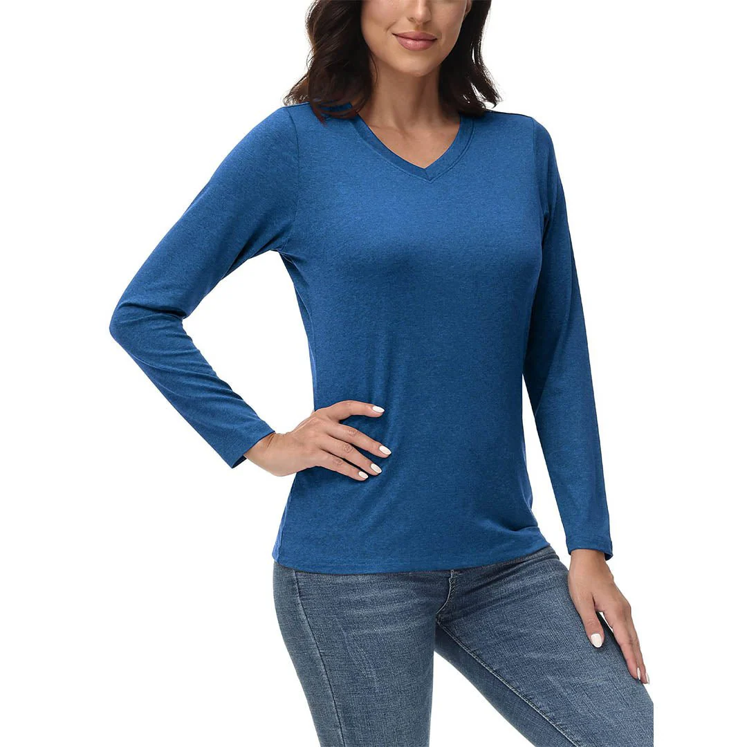 Women's V-Neck Sun Shirts UPF 50+ Long Sleeve T-Shirts
