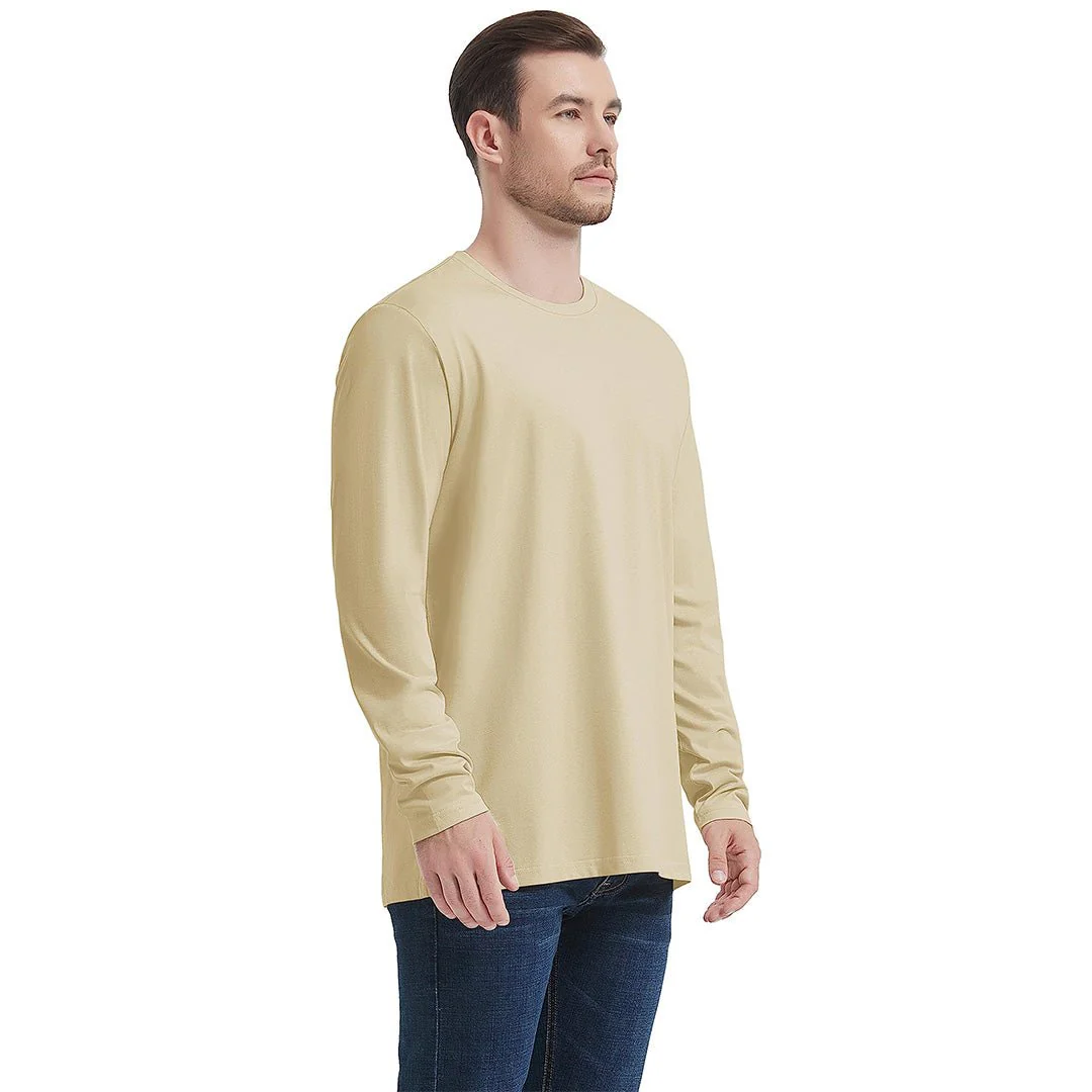 Men's Cotton Solid Color Classic Casual Long Sleeve T-shirt