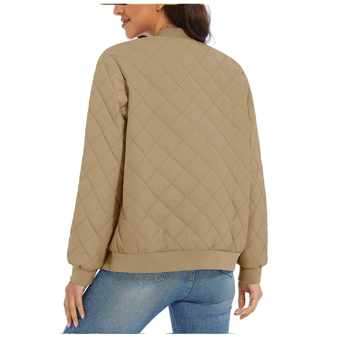 Women's Diamond Quilted Jackets Lightweight Casual Bomber Jacket