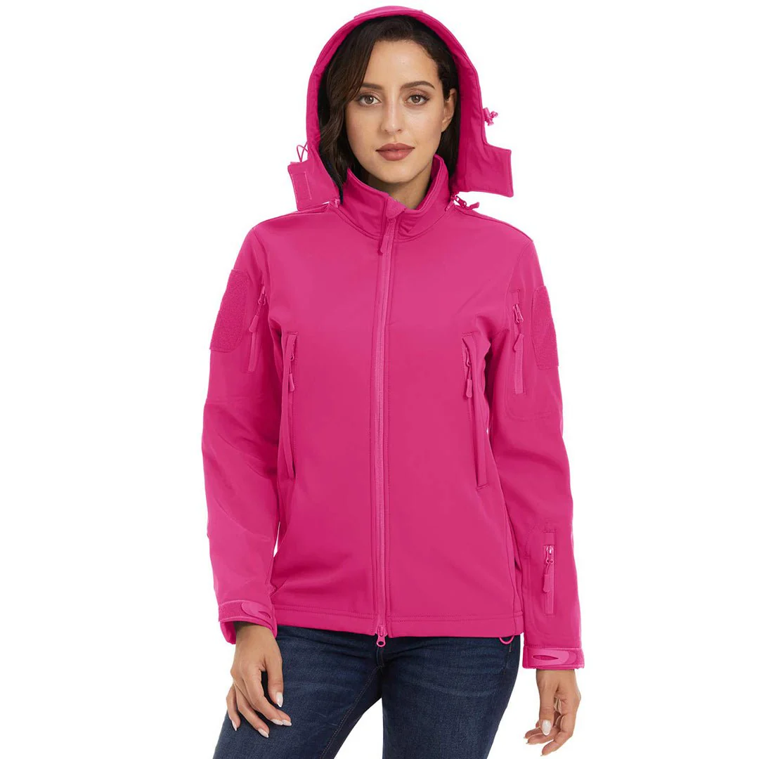 Women's Waterproof Softshell Jacket Hooded Fleece Windbreaker Coat
