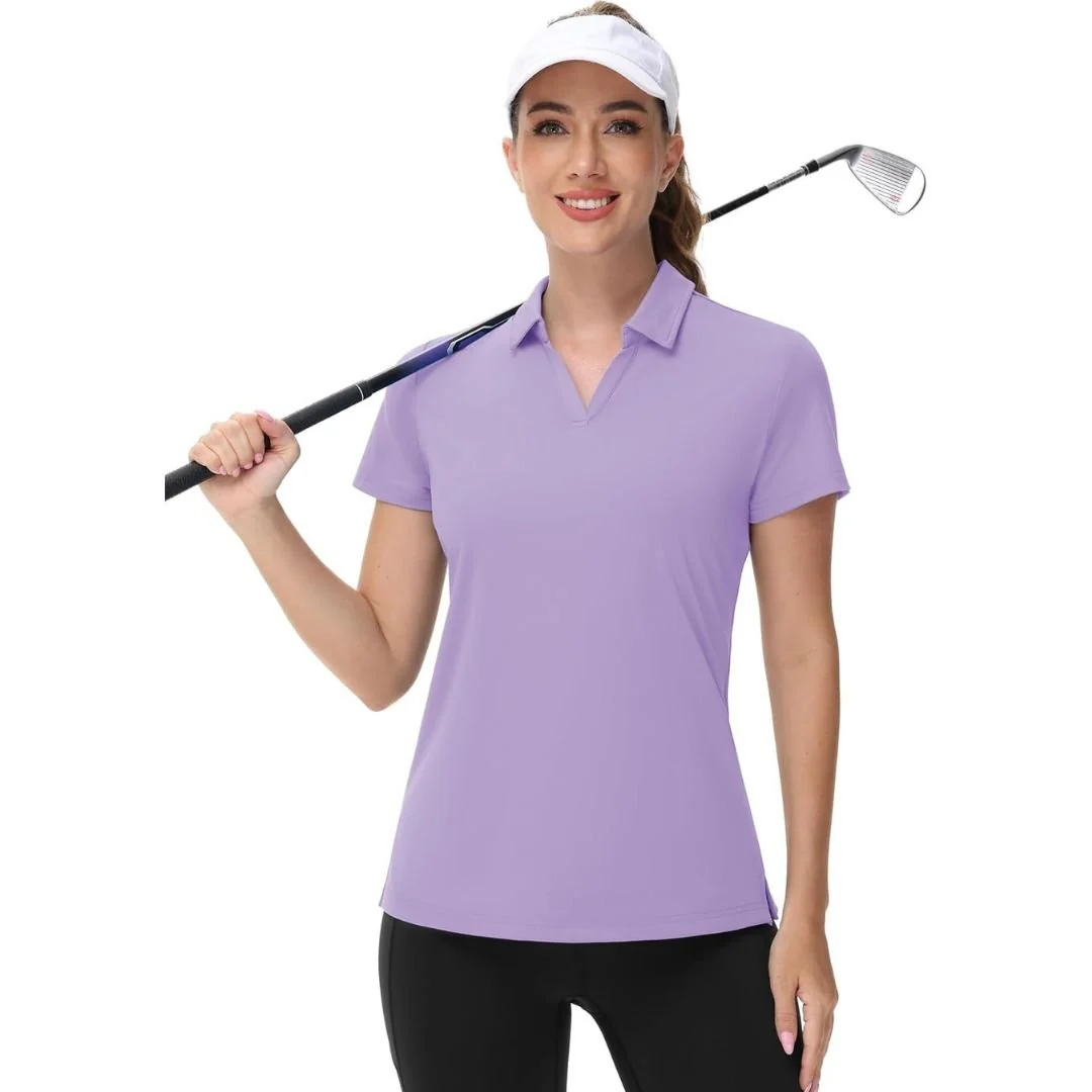 Womens V Neck Quick Dry UPF 50+ Golf Polo Shirt