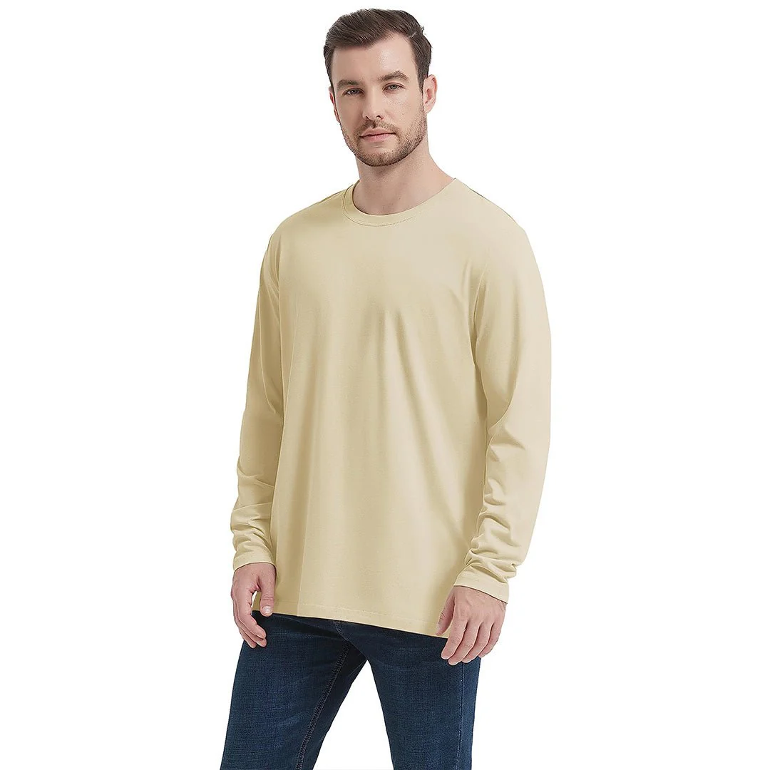 Men's Cotton Solid Color Classic Casual Long Sleeve T-shirt