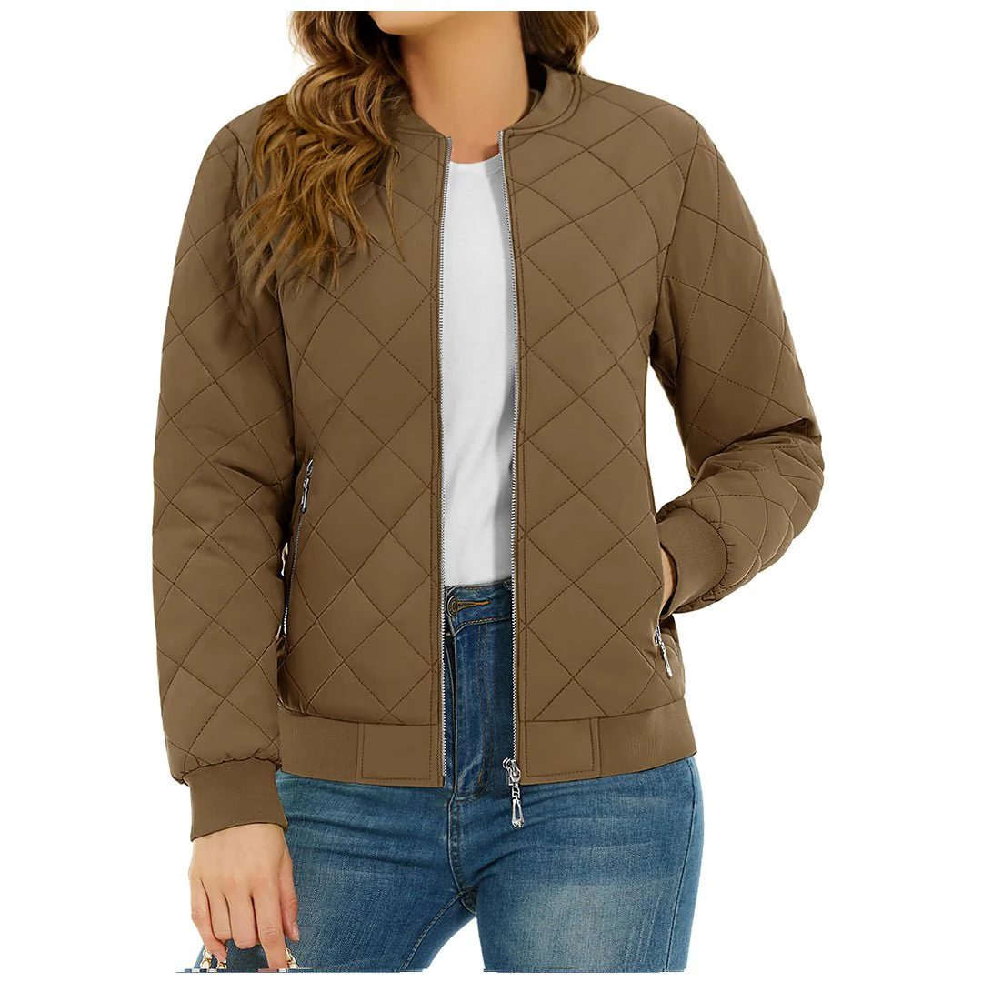 Women's Diamond Quilted Jackets Lightweight Casual Bomber Jacket