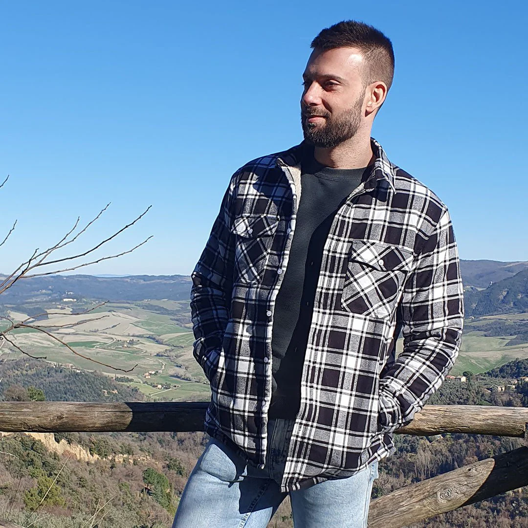 Men's Fleece Jackets Flannel Work Shirt Casual Button Down Coat