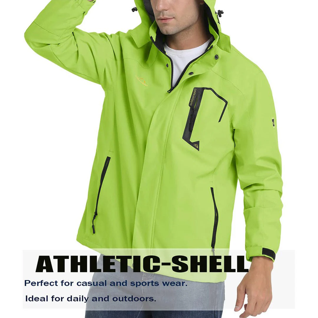 Men's Lightweight Waterproof Windproof Outdoor Hiking Jacket with Zipped Pockets
