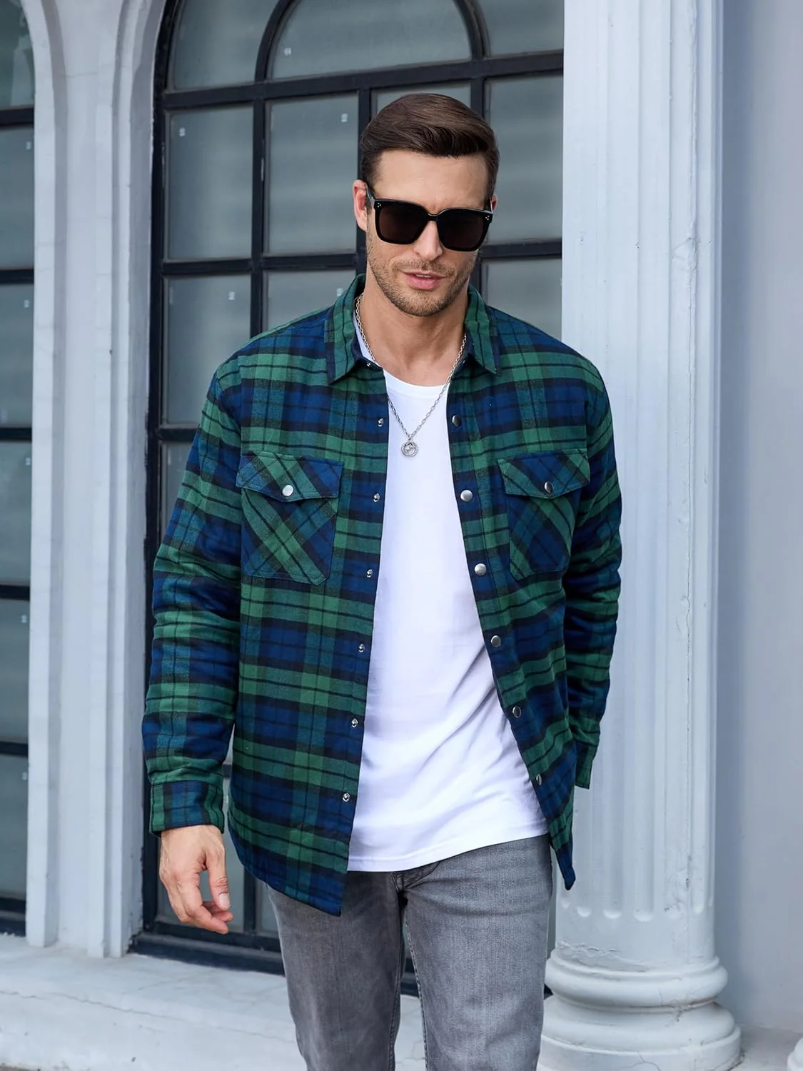 Men's Flannel Shirt Long Sleeve Button Down Jacket