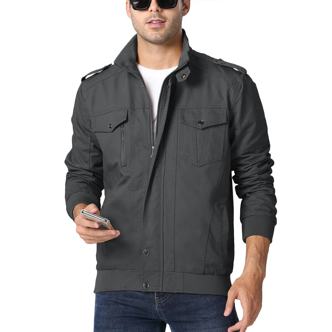 Men's Lightweight Casual Cotton Military Cargo Jacket