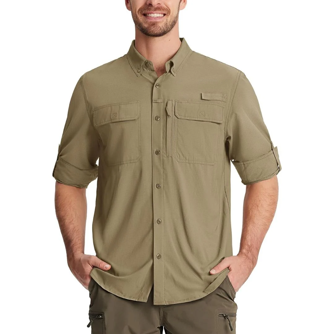 Men's Fishing Shirts UPF50+ Sun Protection Shirts with Zipper Pockets