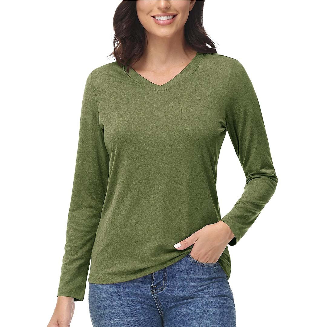Women's V-Neck Sun Shirts UPF 50+ Long Sleeve T-Shirts